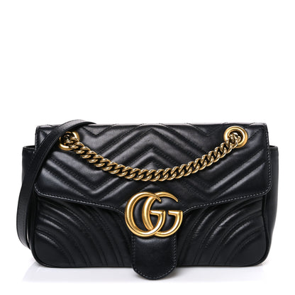 Gucci Calfskin Matelasse Small GG Marmont Shoulder Bag Black 1 of 11