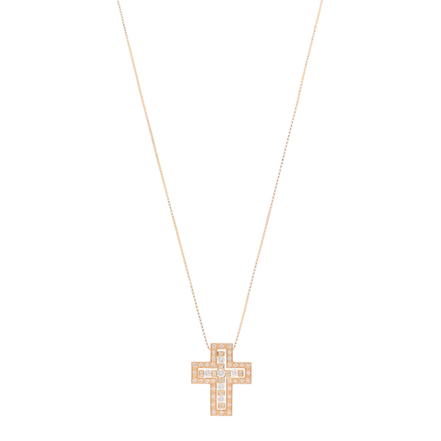 18K Rose Gold Diamond Belle Epoque Cross Pendant Necklace