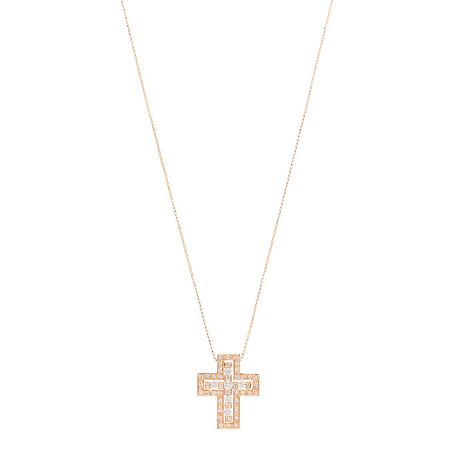 Damiani 18K Rose Gold Diamond Belle Epoque Cross Pendant Necklace 1 of 4