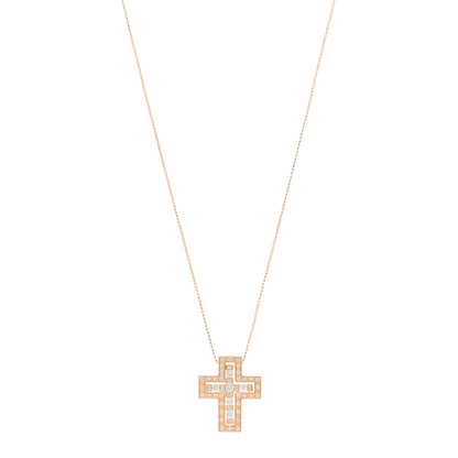 Damiani 18K Rose Gold Diamond Belle Epoque Cross Pendant Necklace 1 of 4