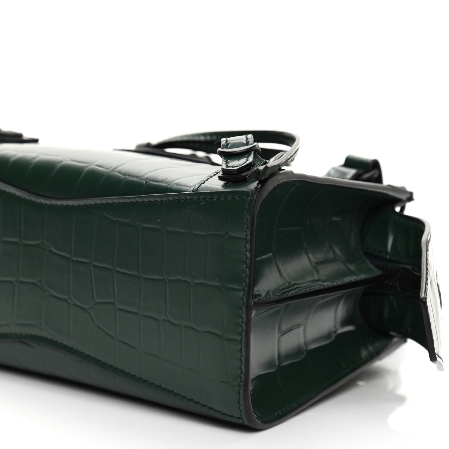 Semi Shiny Calfskin Crocodile Embossed Neo Classic Black Hardware Mini City Forest Green