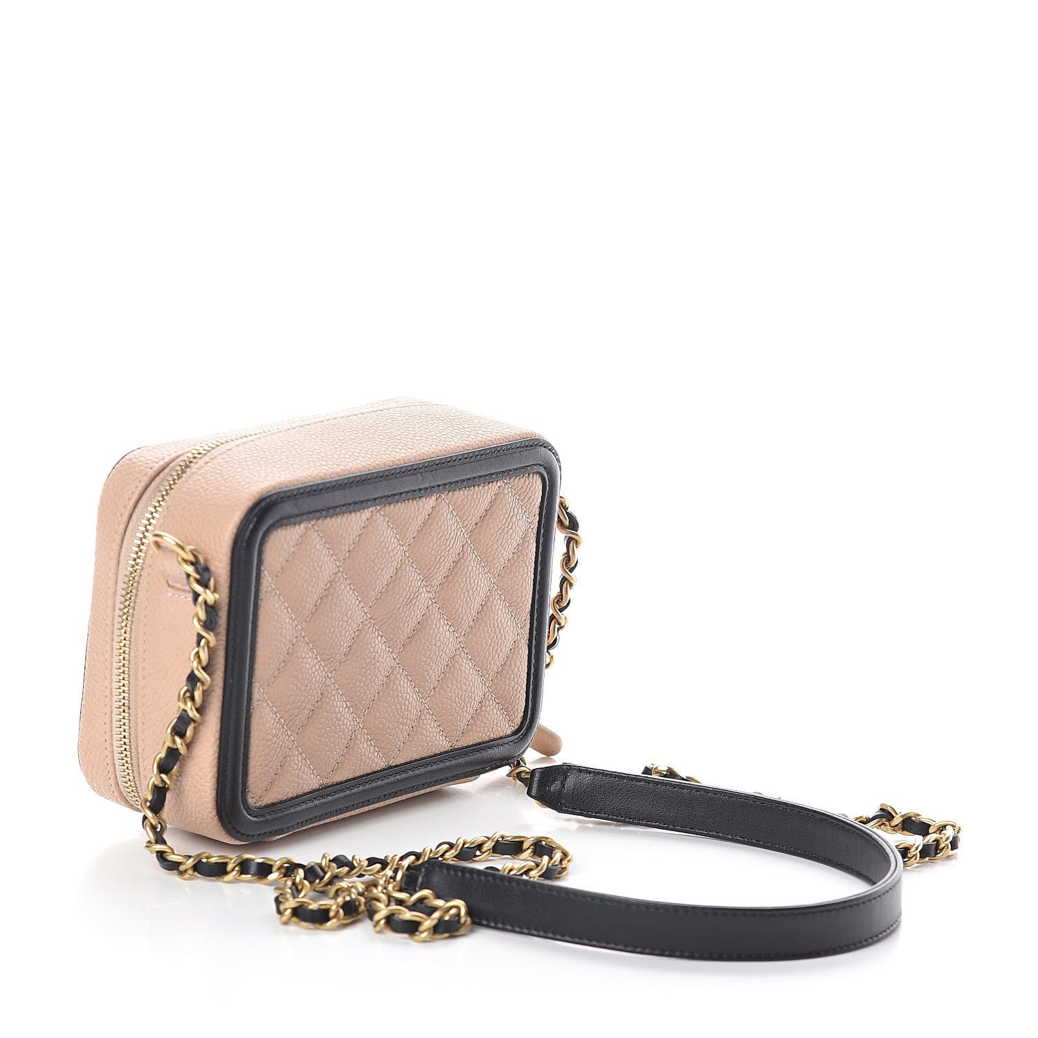 Chanel Caviar Quilted CC Filigree Vanity Clutch With Chain Beige Black 3 of 10