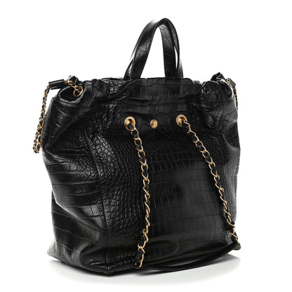 Chanel Calfskin Crocodile Embossed Large Cocodile Shopping Tote Black 2 of 4