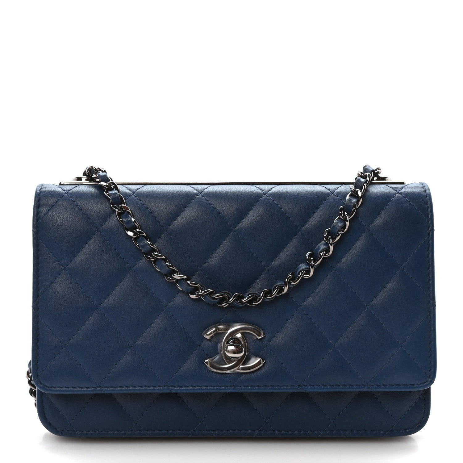 Chanel Lambskin Quilted Trendy CC Wallet On Chain WOC Blue 1 of 12