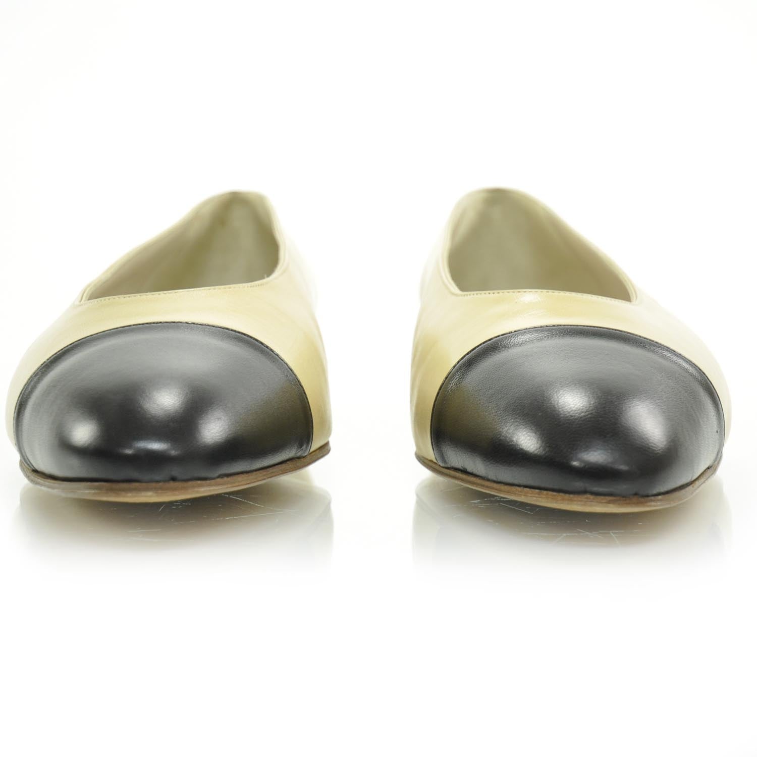 Chanel Leather Cap Toe Flats 41 Beige and Black 3 of 9