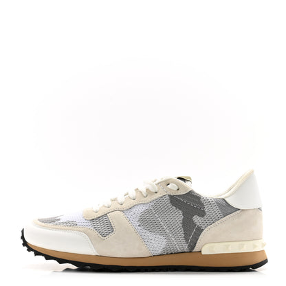 Valentino Garavani Mesh Suede Camouflage Mens Rockrunner Sneakers 42 White Grey 1 of 13