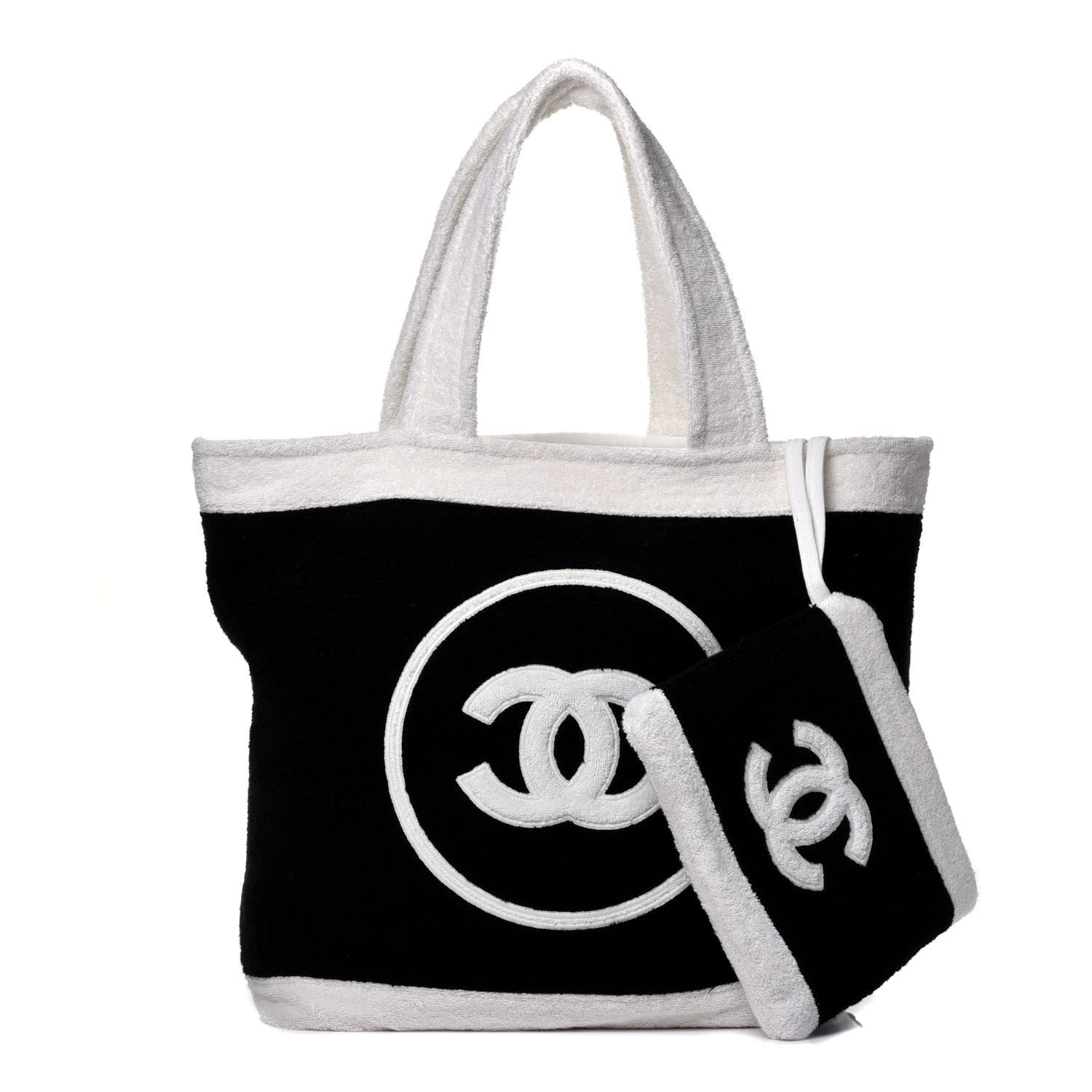 Chanel Terry Cotton CC Beach Tote Towel Set Black White 3 of 10