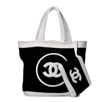 Chanel Terry Cotton CC Beach Tote Towel Set Black White 3 of 10