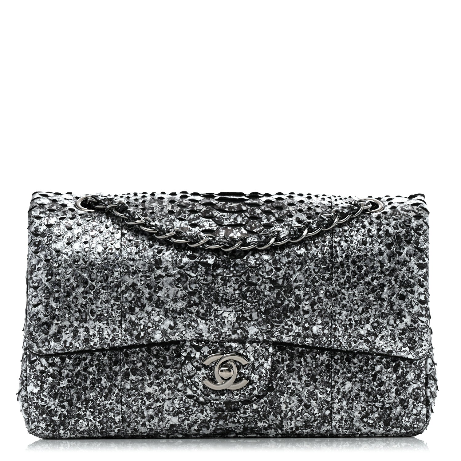 Chanel Metallic Snakeskin Medium Double Flap Black Silver 1 of 12