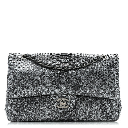 Chanel Metallic Snakeskin Medium Double Flap Black Silver 1 of 12
