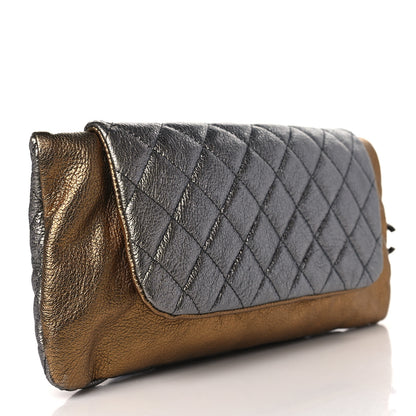 Chanel Metallic Goatskin Quilted Frame Clasp Flap Clutch Silver Gold 3 of 9