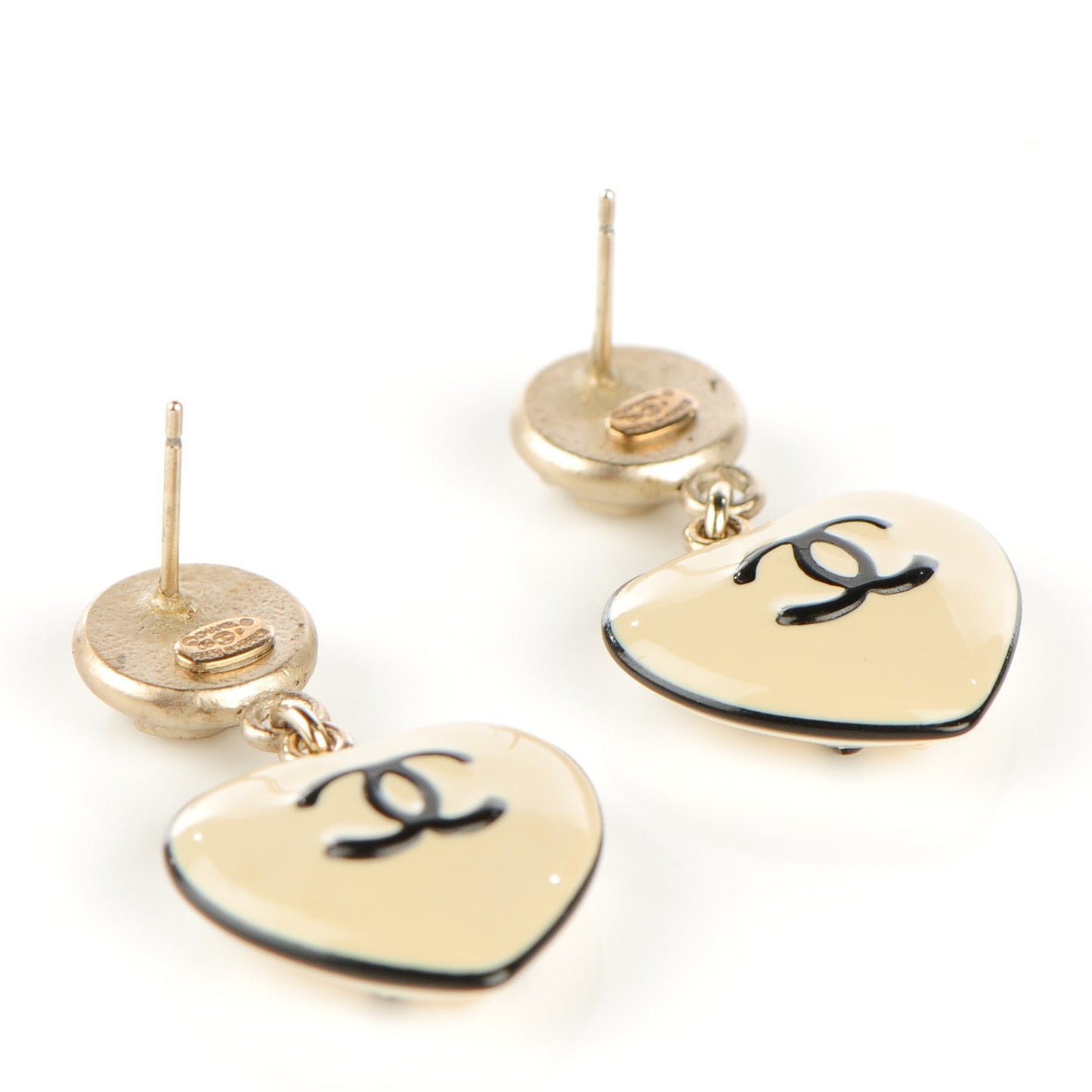 Enamel Heart Bow CC Dangle Earrings