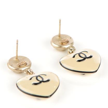 Chanel Enamel Heart Bow CC Dangle Earrings 3 of 4