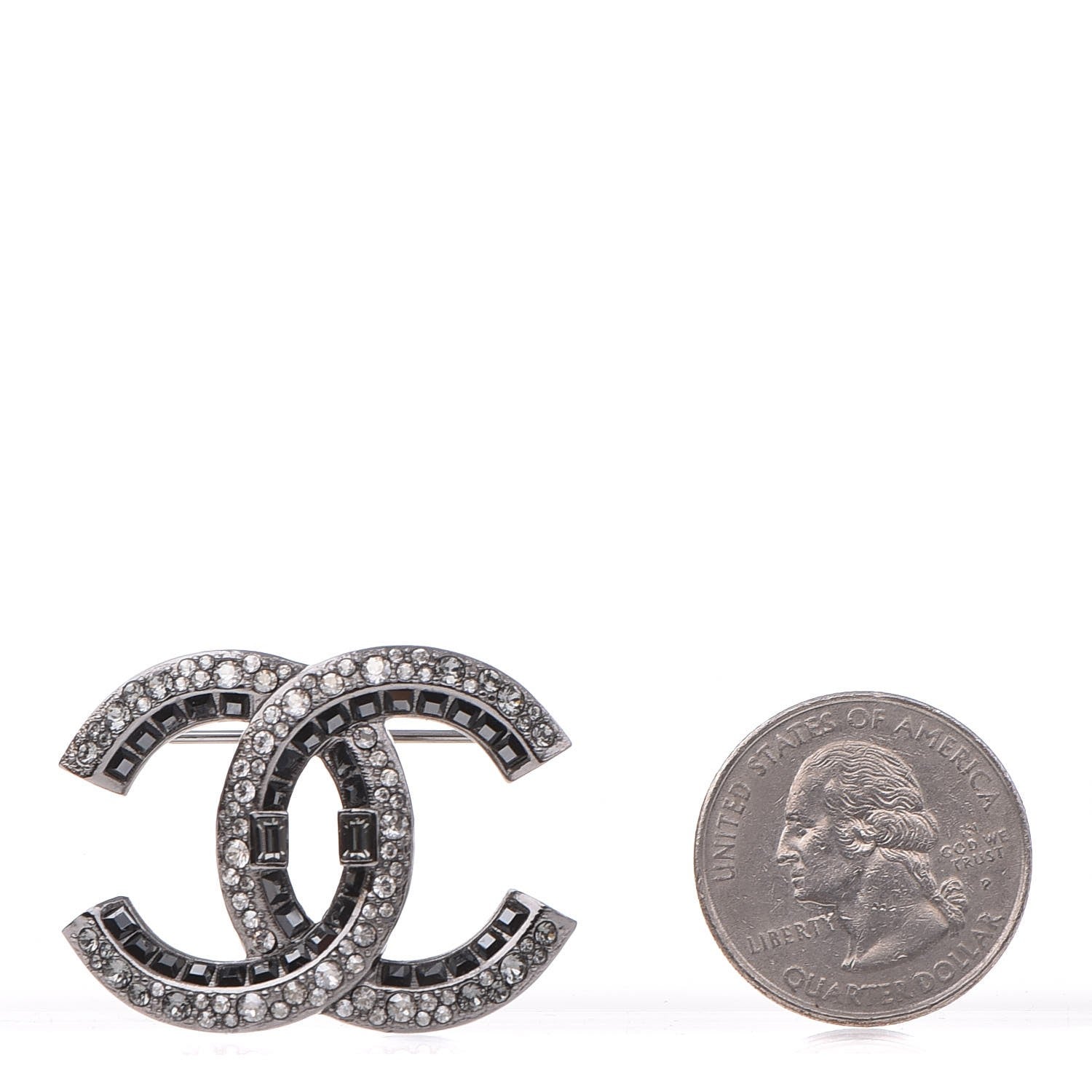 Chanel Baguette Crystal CC Brooch Silver Black 2 of 4