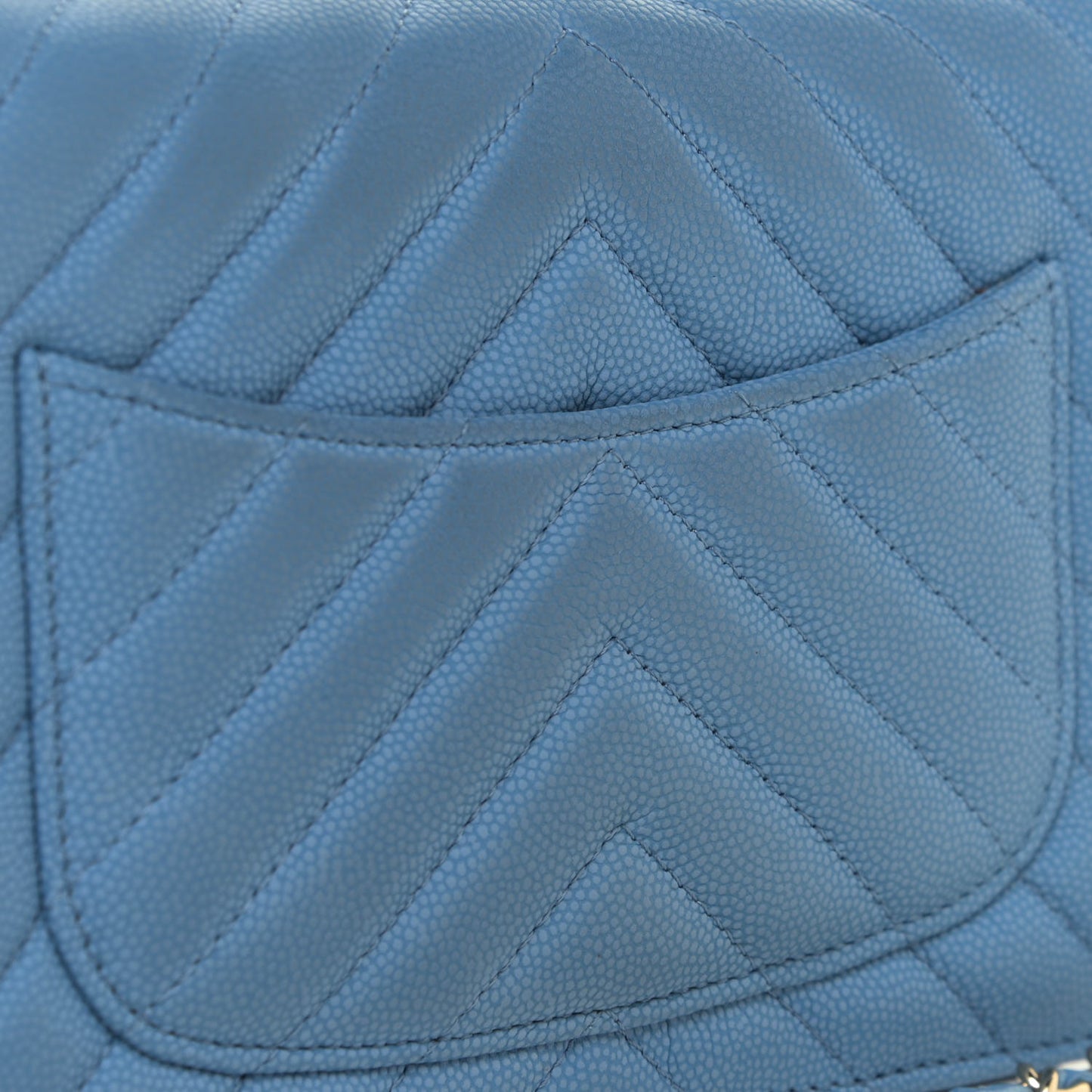 Caviar Flat Chevron Quilted Wallet On Chain WOC Blue
