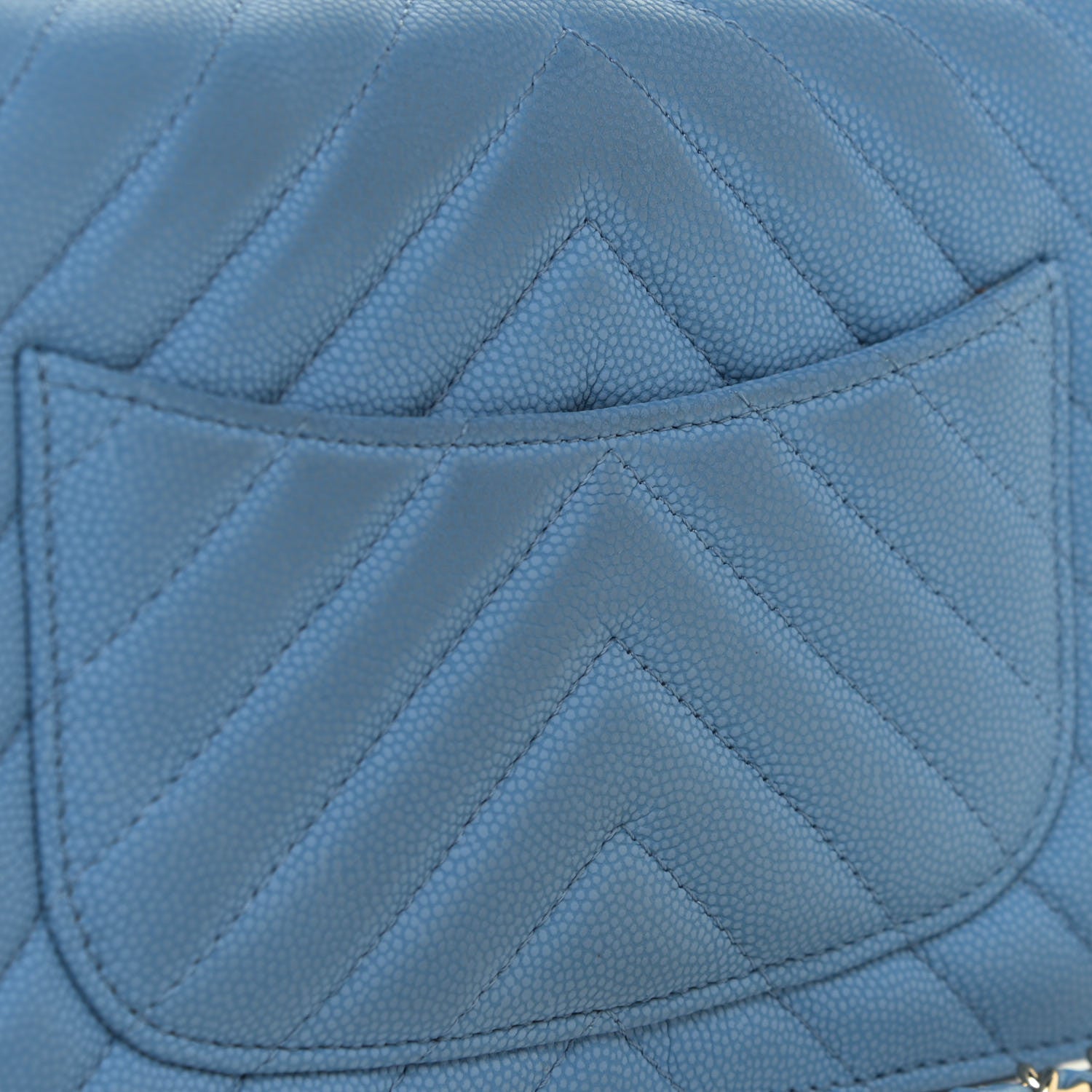 Chanel Caviar Flat Chevron Quilted Wallet On Chain WOC Blue 10 of 16