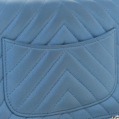 Chanel Caviar Flat Chevron Quilted Wallet On Chain WOC Blue 10 of 16