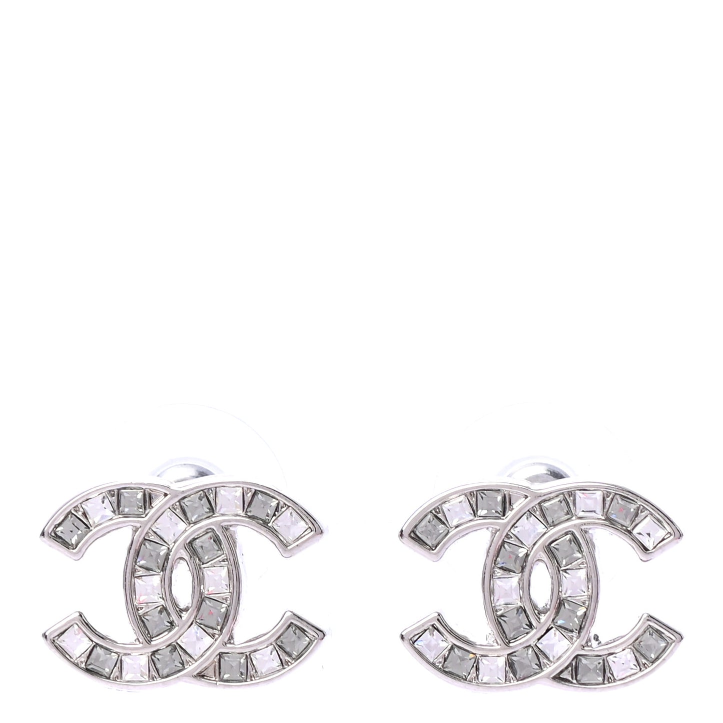 Baguette Crystal CC Earrings Silver Grey