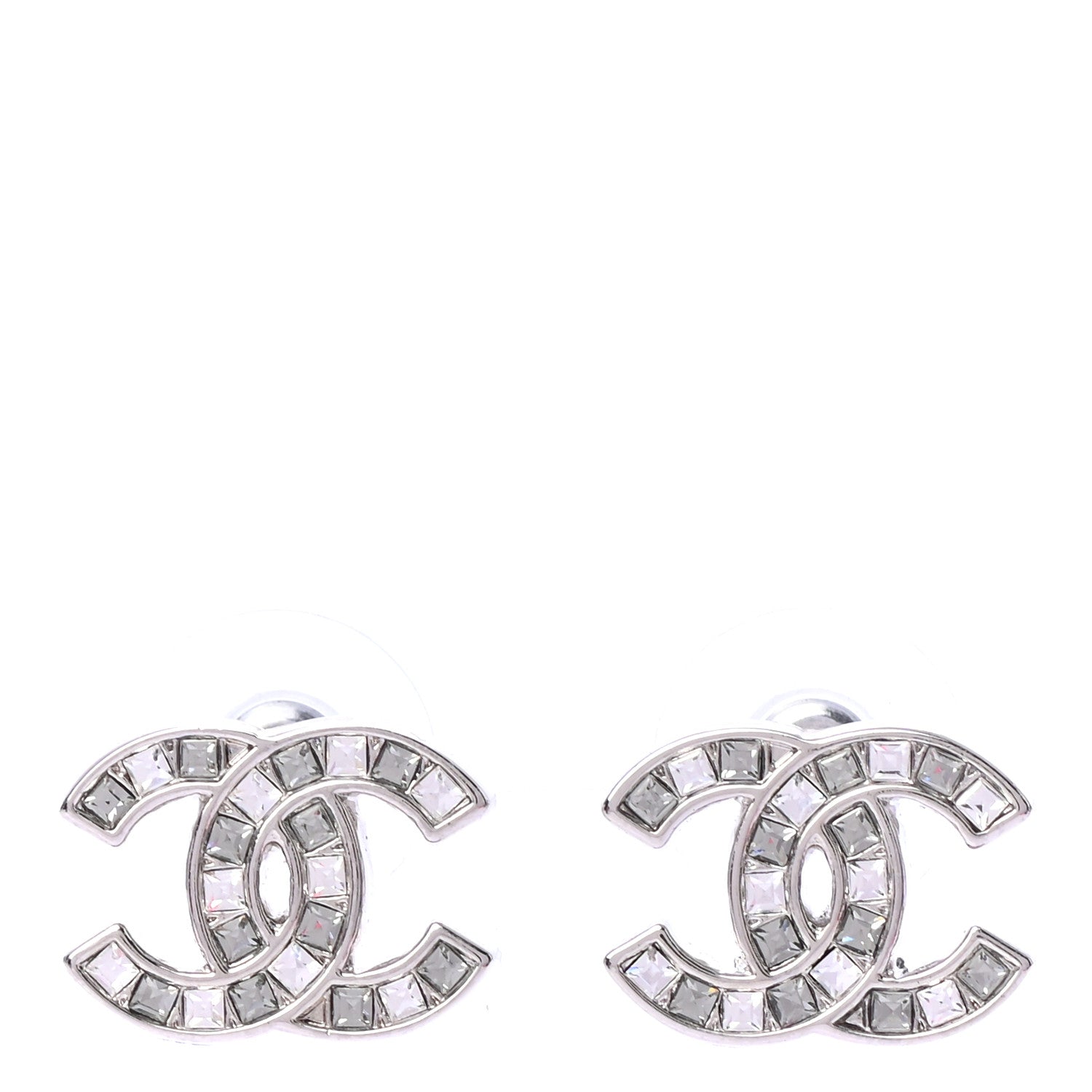 Chanel Baguette Crystal CC Earrings Silver Grey 1 of 4
