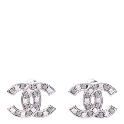 Chanel Baguette Crystal CC Earrings Silver Grey 1 of 4