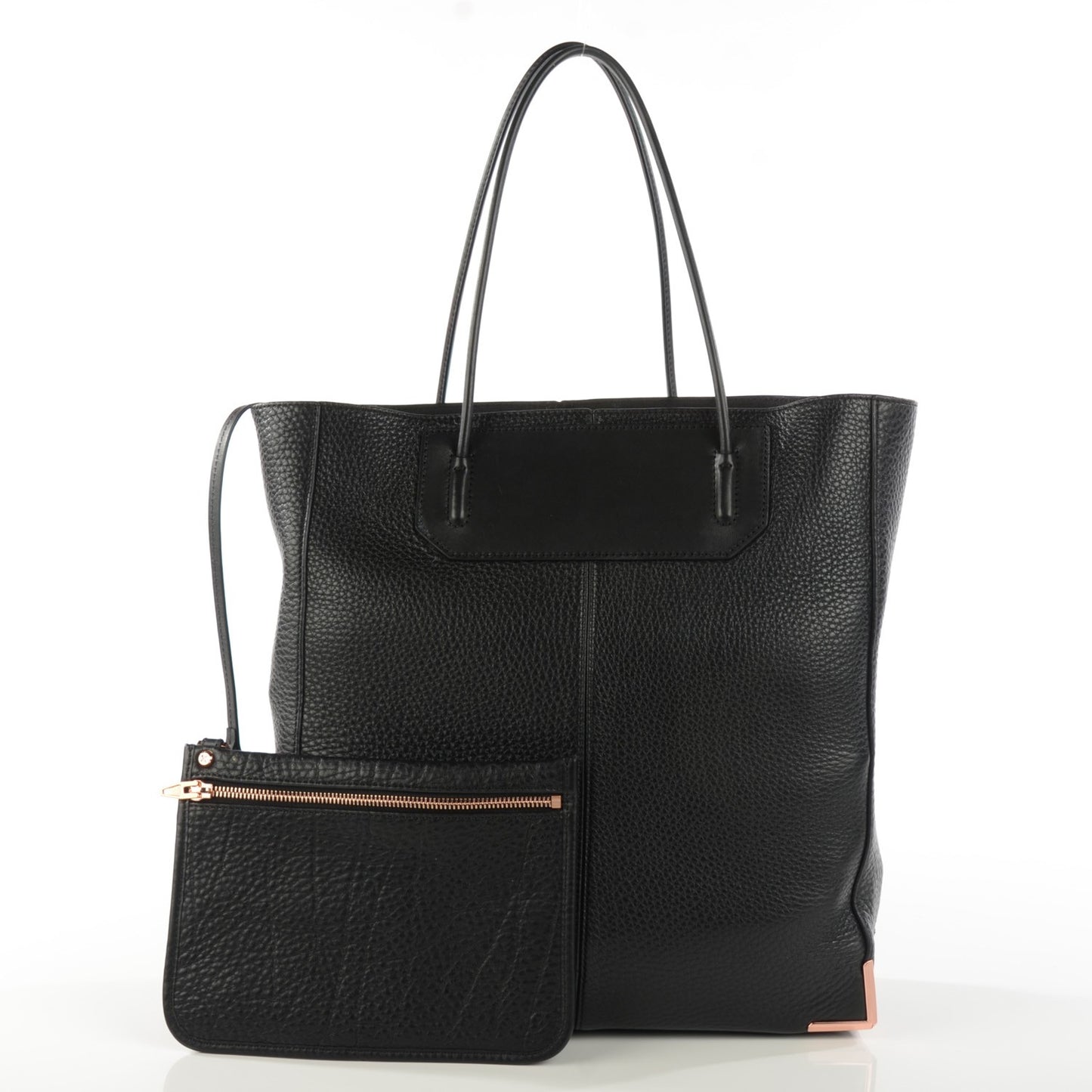 Pebbled Calfskin Prisma Skeletal Tote Black Rose Gold Hardware
