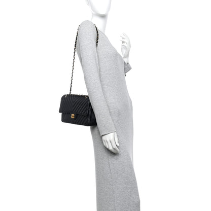 Chanel Lambskin Chevron Quilted Medium Double Flap Black 2 of 10