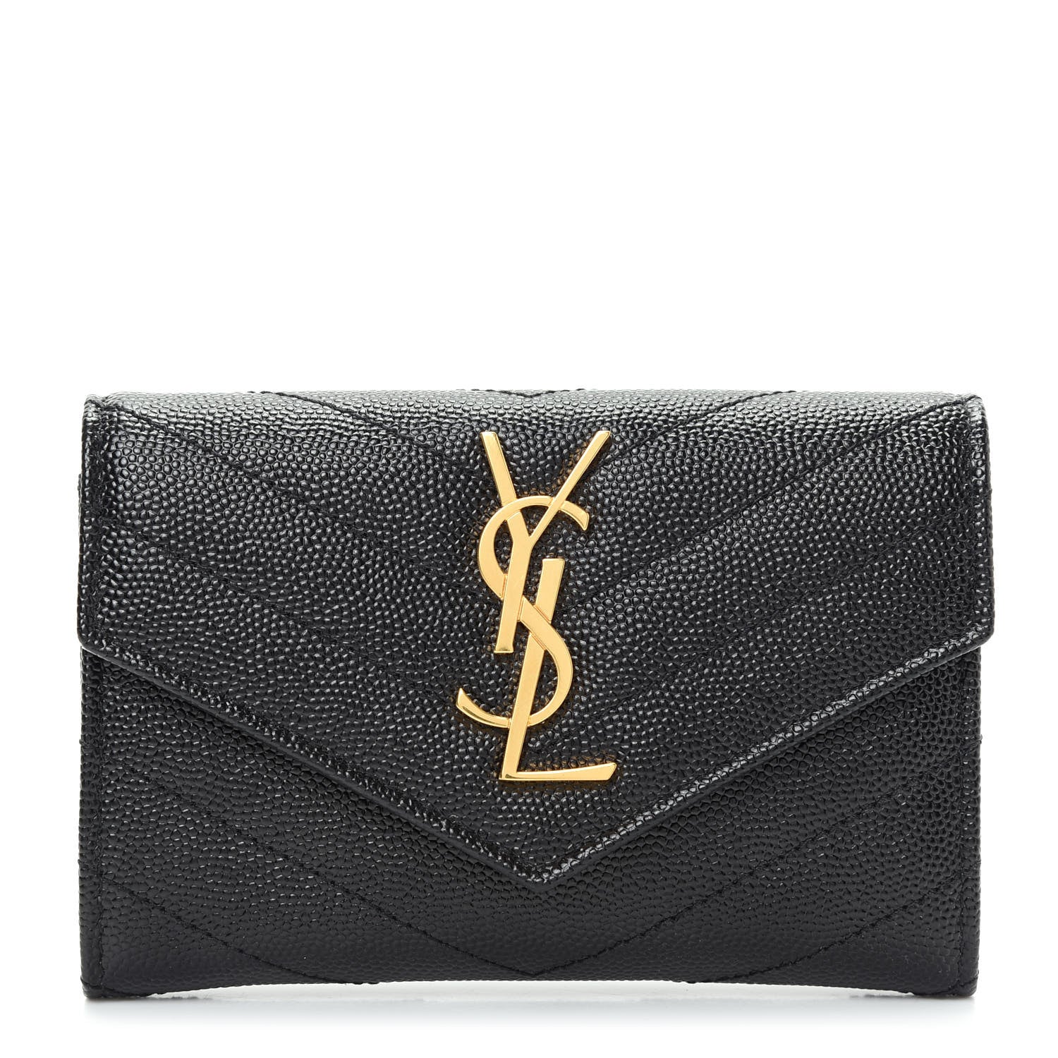 Saint Laurent Grain De Poudre Matelasse Chevron Small Monogram Envelope Wallet Black 1 of 8