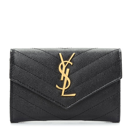 Saint Laurent Grain De Poudre Matelasse Chevron Small Monogram Envelope Wallet Black 1 of 8