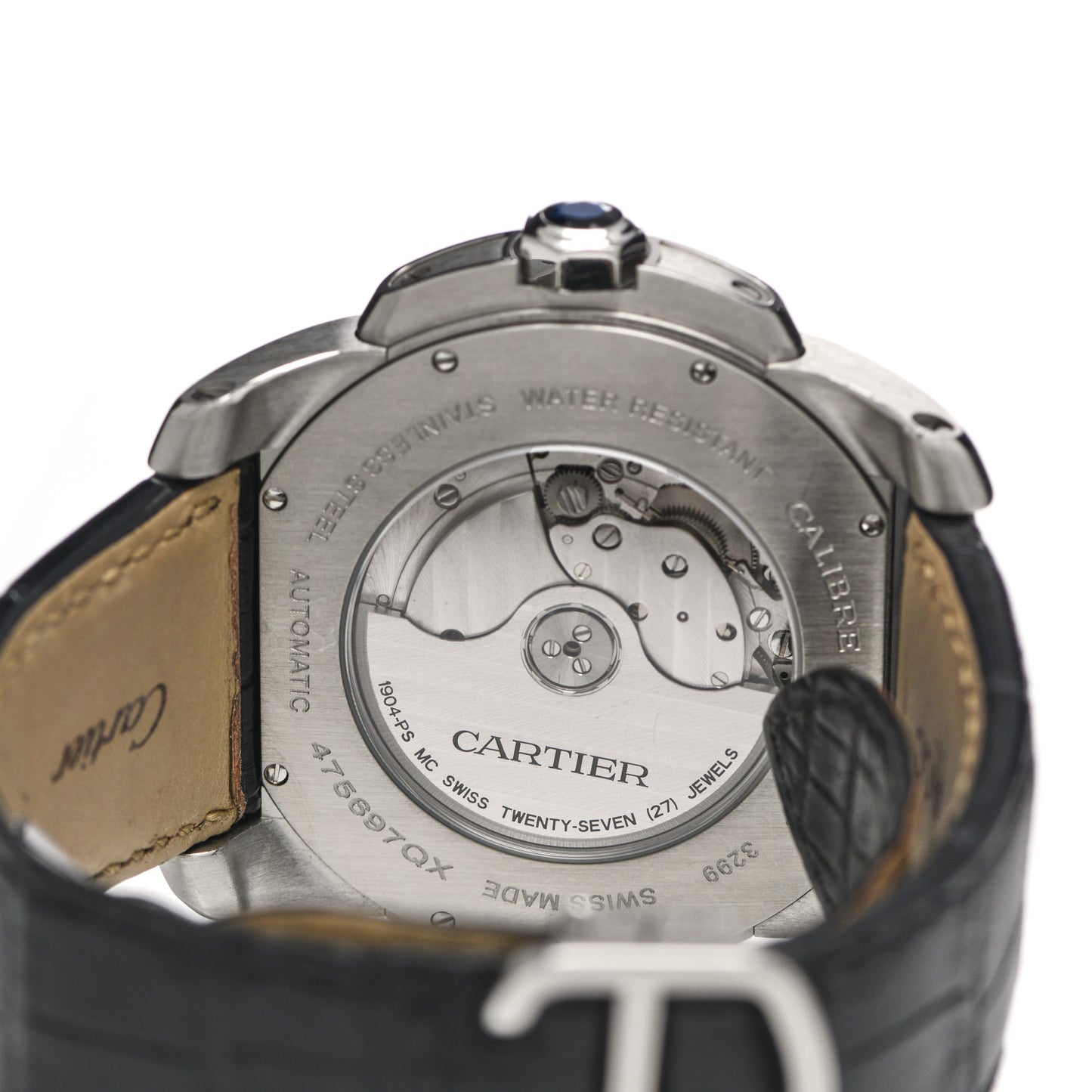 Stainless Steel Alligator 42mm Calibre de Cartier Automatic Watch Black