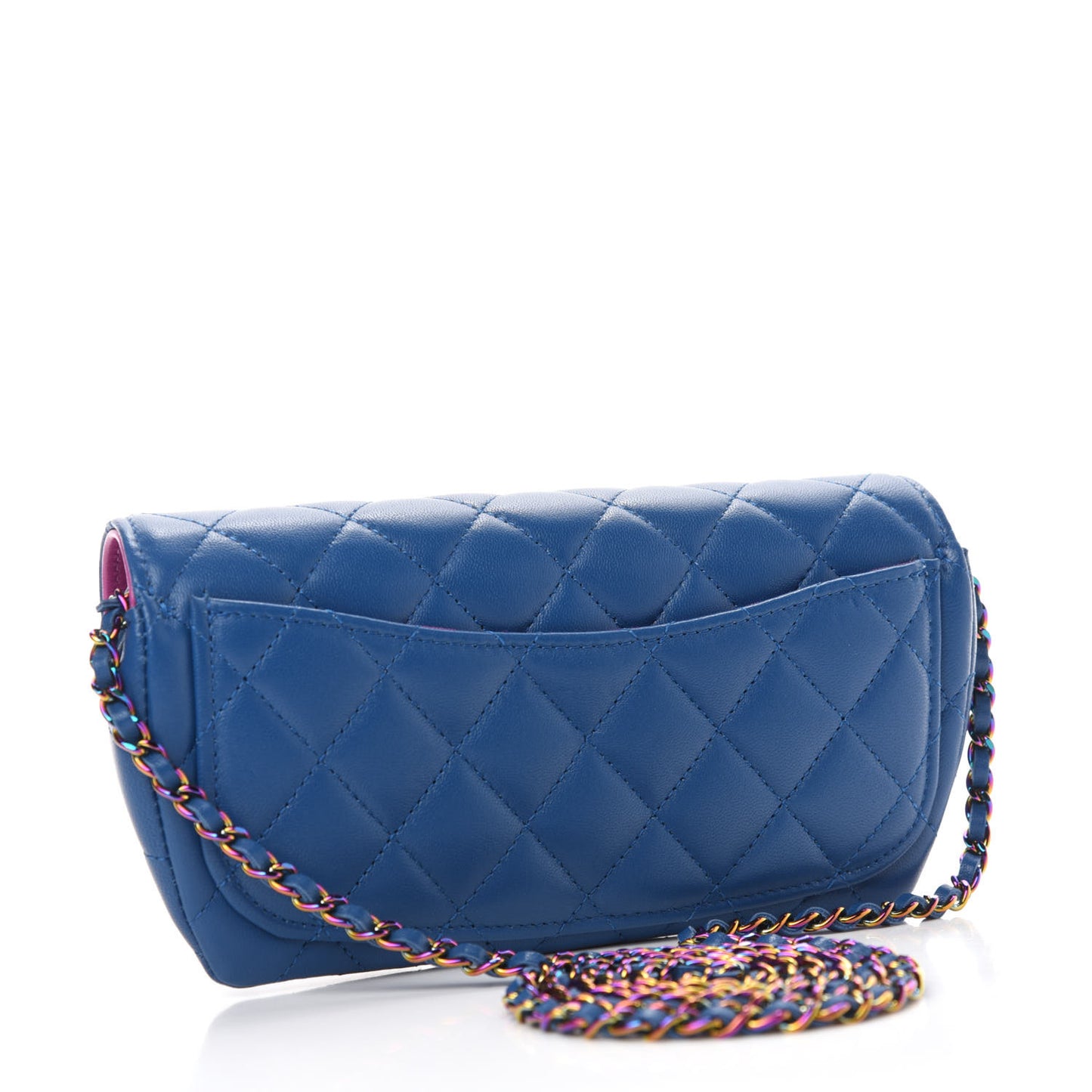 Lambskin Quilted Glasses Case With Chain Blue Purple