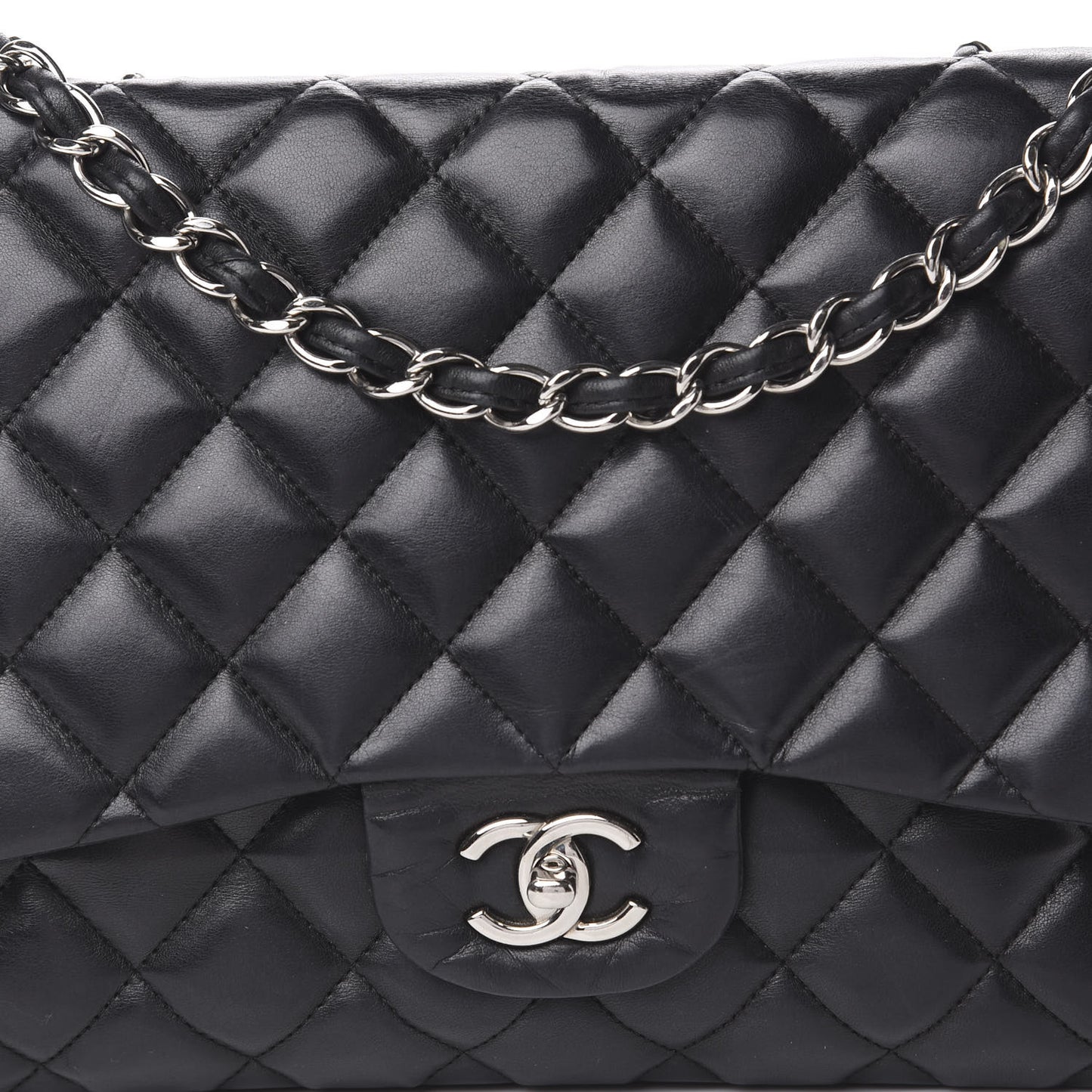 Lambskin Quilted Jumbo Single Flap Black