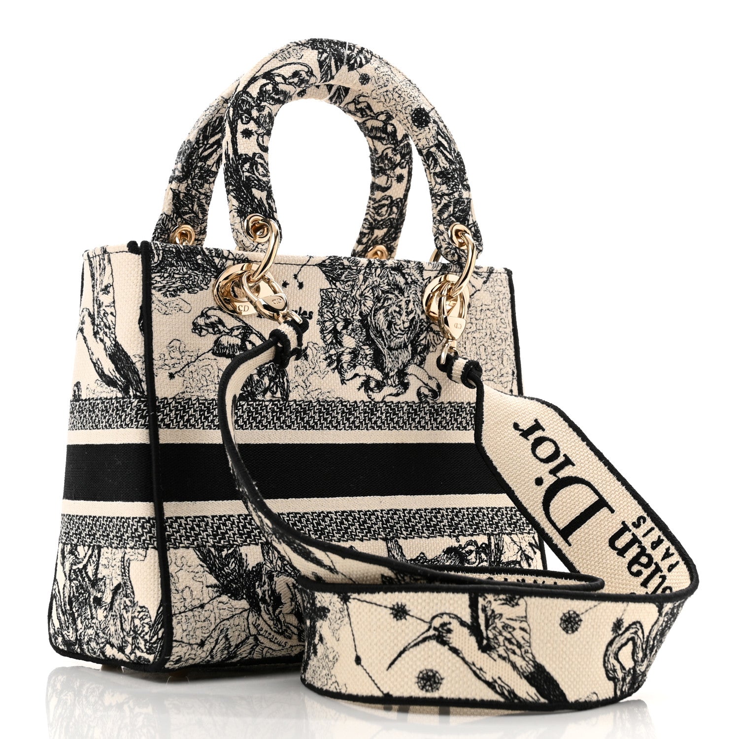 Christian Dior Canvas Embroidered Zodiac Toile De Jouy Medium Lady D-Lite Latte 3 of 15