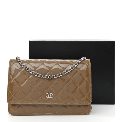 Chanel Patent Quilted Wallet On Chain WOC Brown 15 of 15