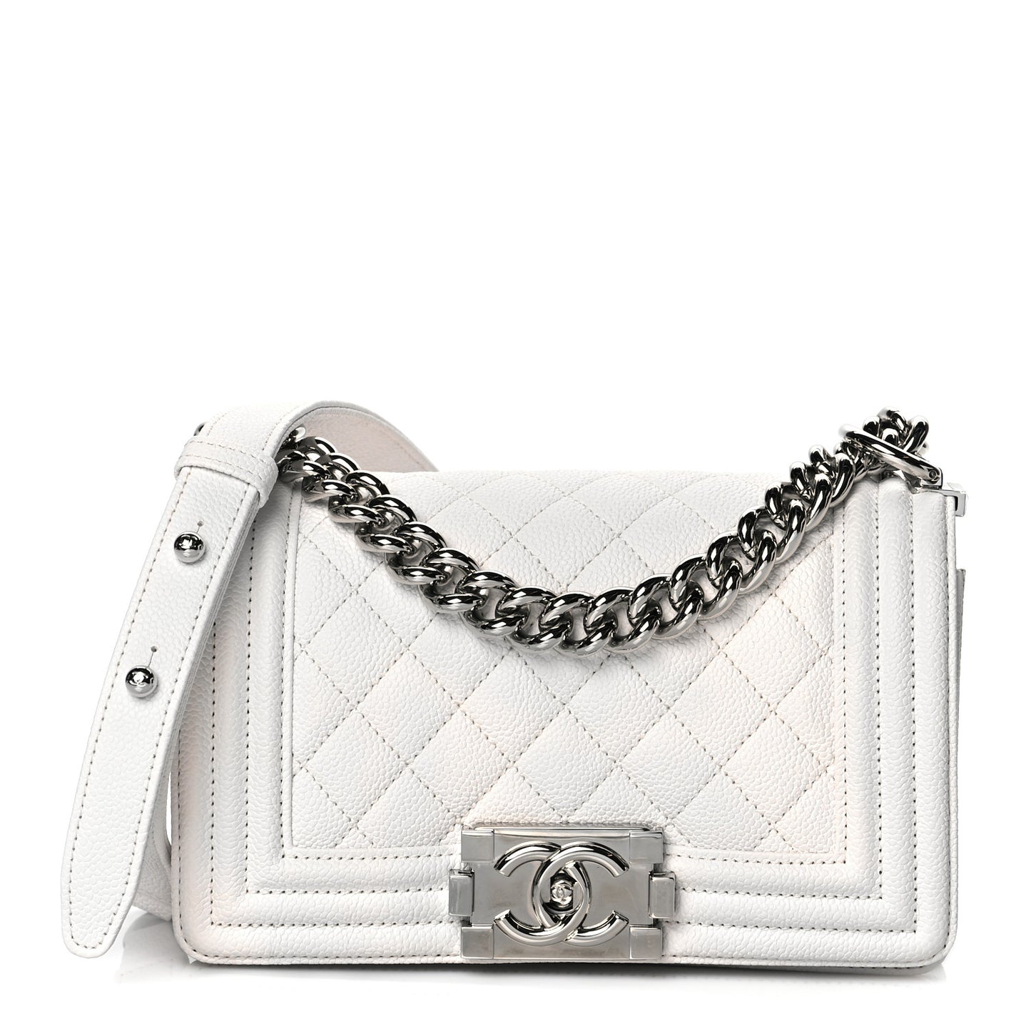 Caviar Quilted Small Boy Flap White