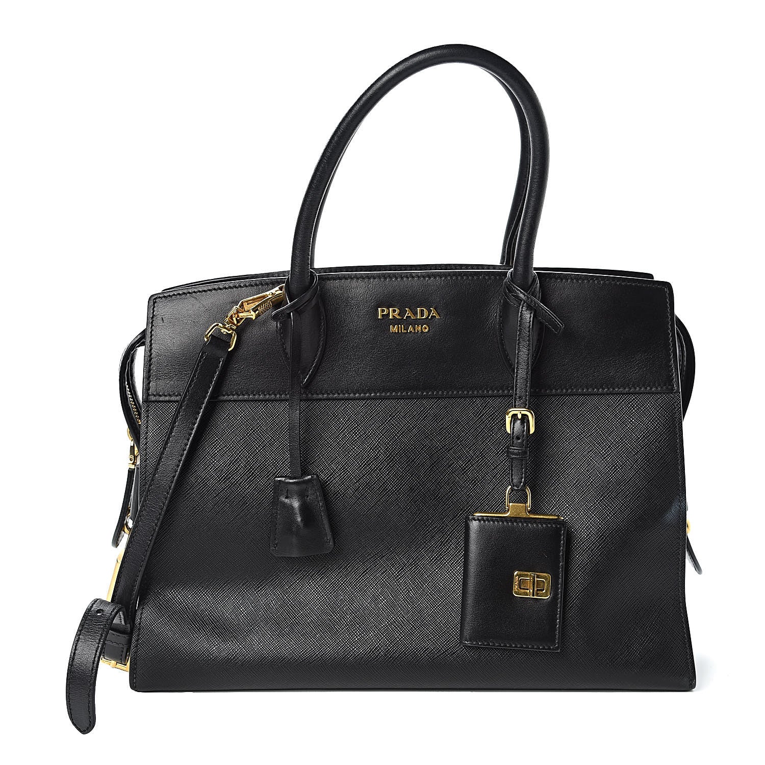 Prada Saffiano City Calfskin Medium Esplanade Tote Black 1 of 18