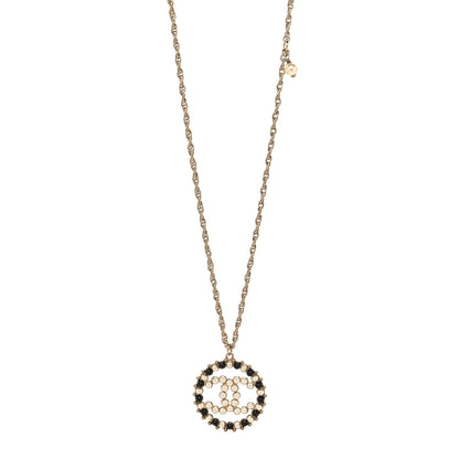 Chanel Pearl CC Round Pendant Necklace Gold Black 1 of 5