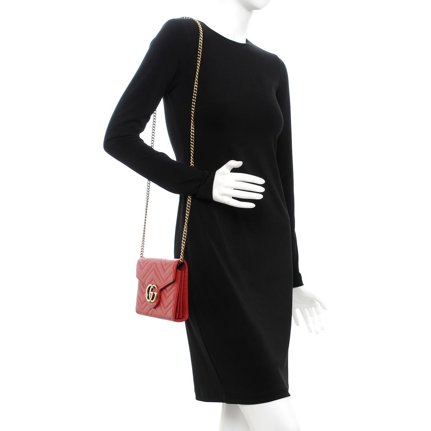Calfskin Matelasse GG Marmont Chain Wallet Hibiscus Red