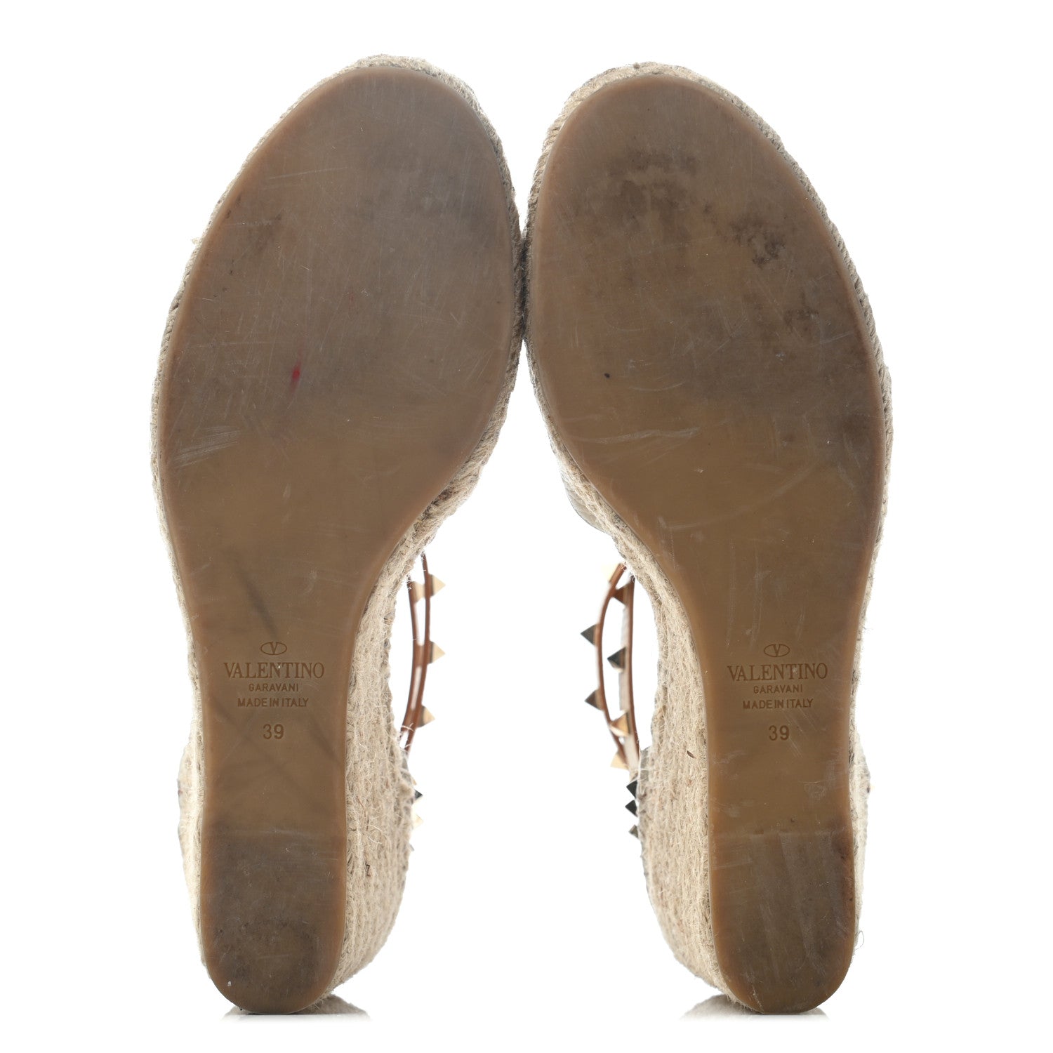Valentino Garavani Grained Calfskin Rockstud Ankle Wrap Espadrille 15/85mm Wedges 39 Light Ivory 4 of 6