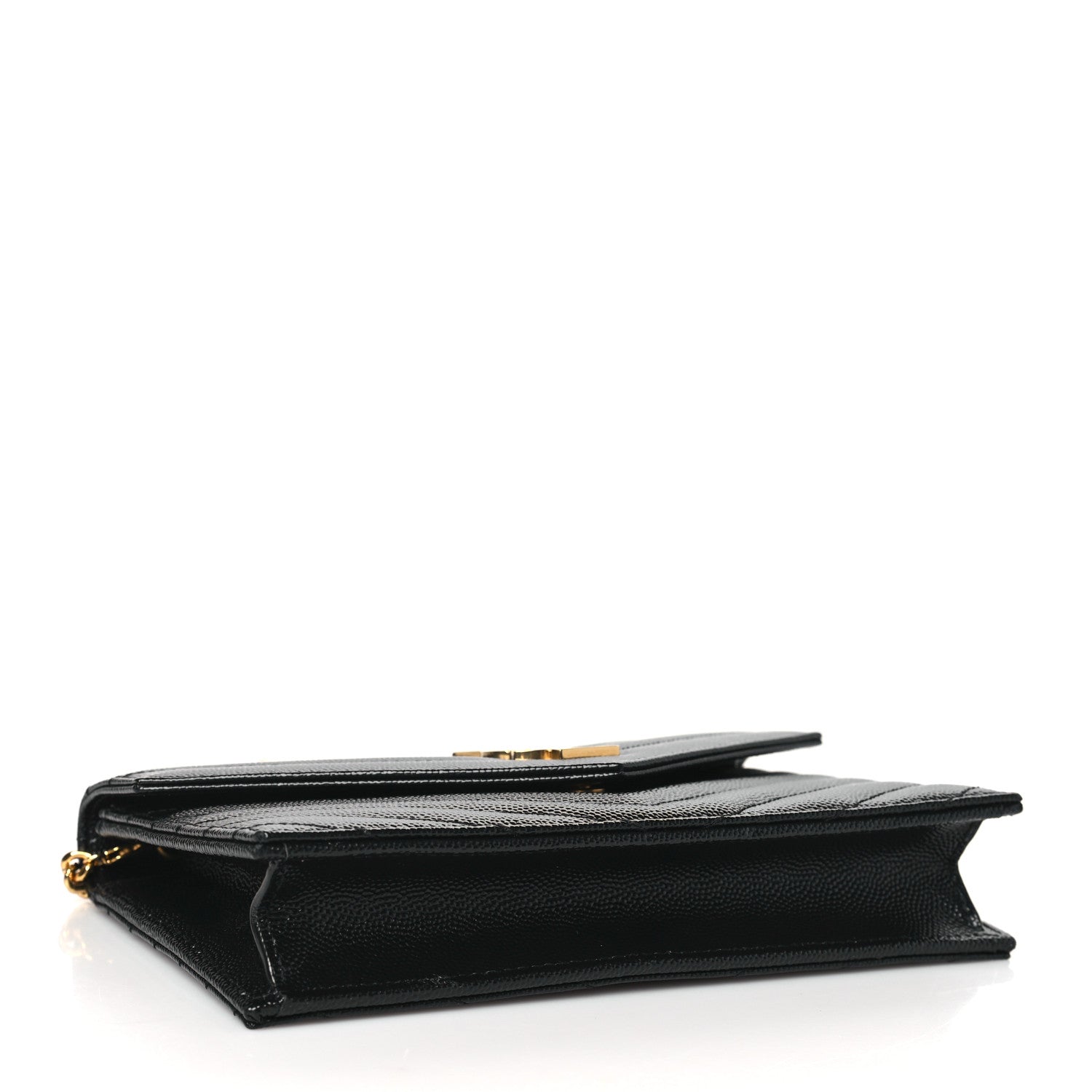 Saint Laurent Grain De Poudre Matelasse Chevron Monogram Envelope Chain Wallet Black 4 of 9