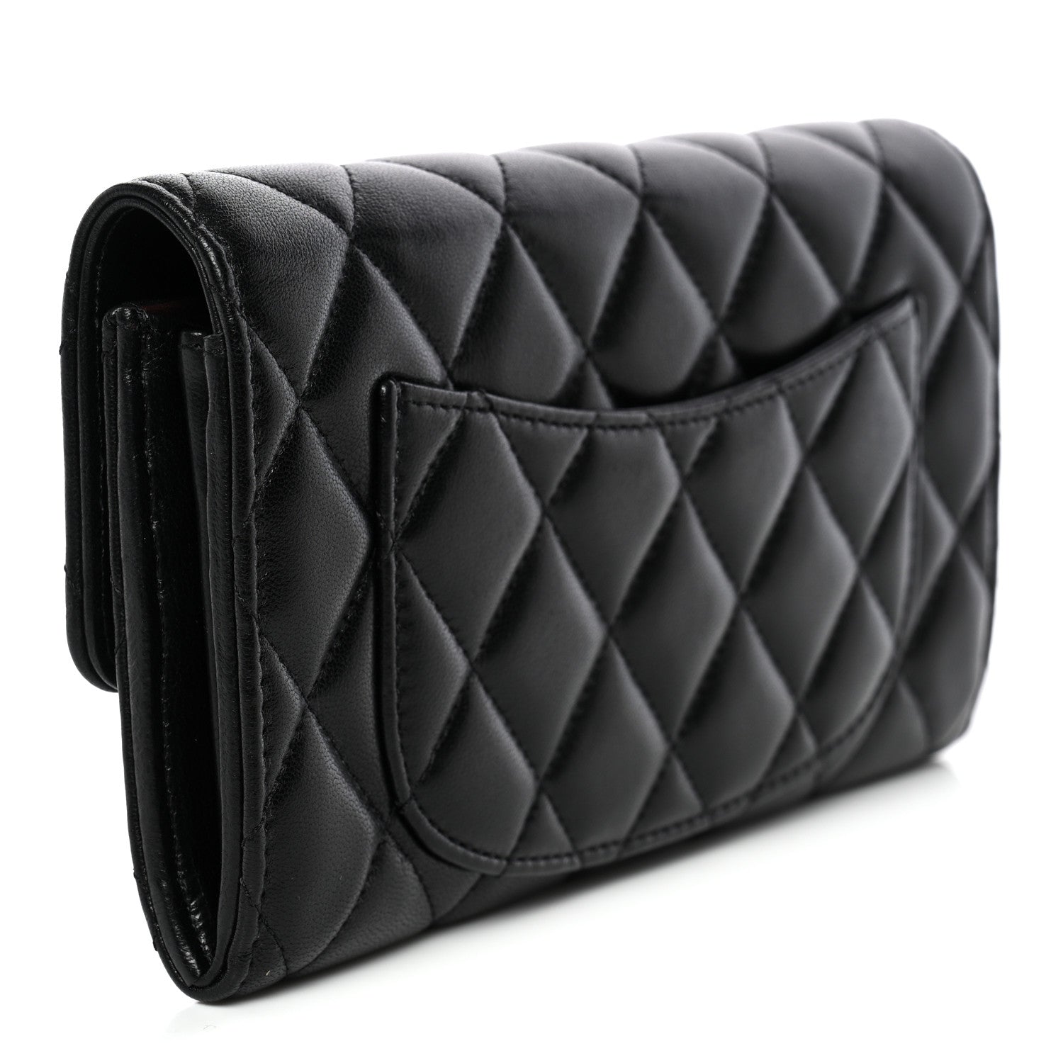 Chanel Lambskin Quilted Large Gusset Flap Wallet Black 3 of 12