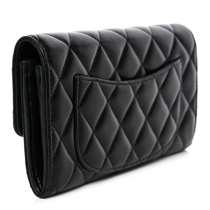 Chanel Lambskin Quilted Large Gusset Flap Wallet Black 3 of 12
