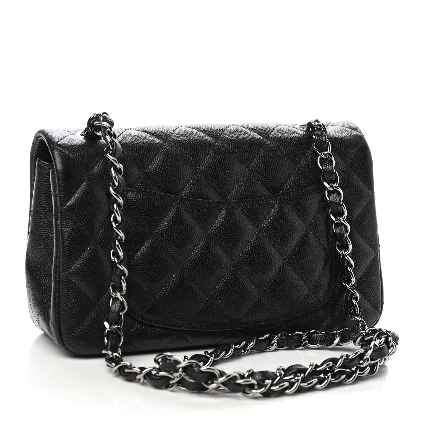 Iridescent Caviar Quilted Mini Rectangular Flap Black