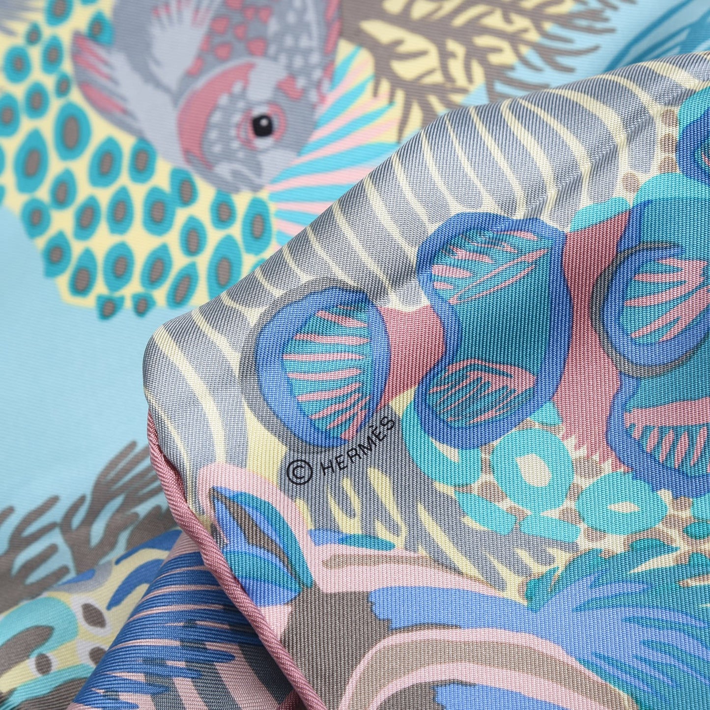 Silk Under The Waves Scarf 90 Aqua Rose Pale Turquoise