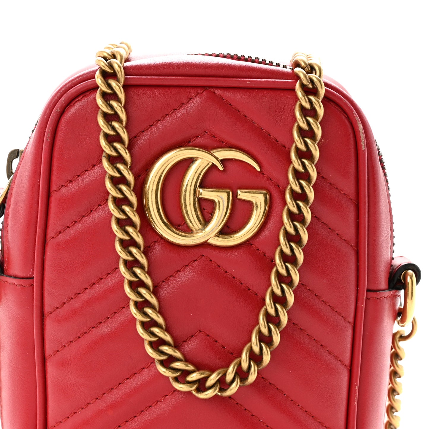 Calfskin Matelasse Mini GG Marmont Crossbody Bag Hibiscus Red Hibiscus Red