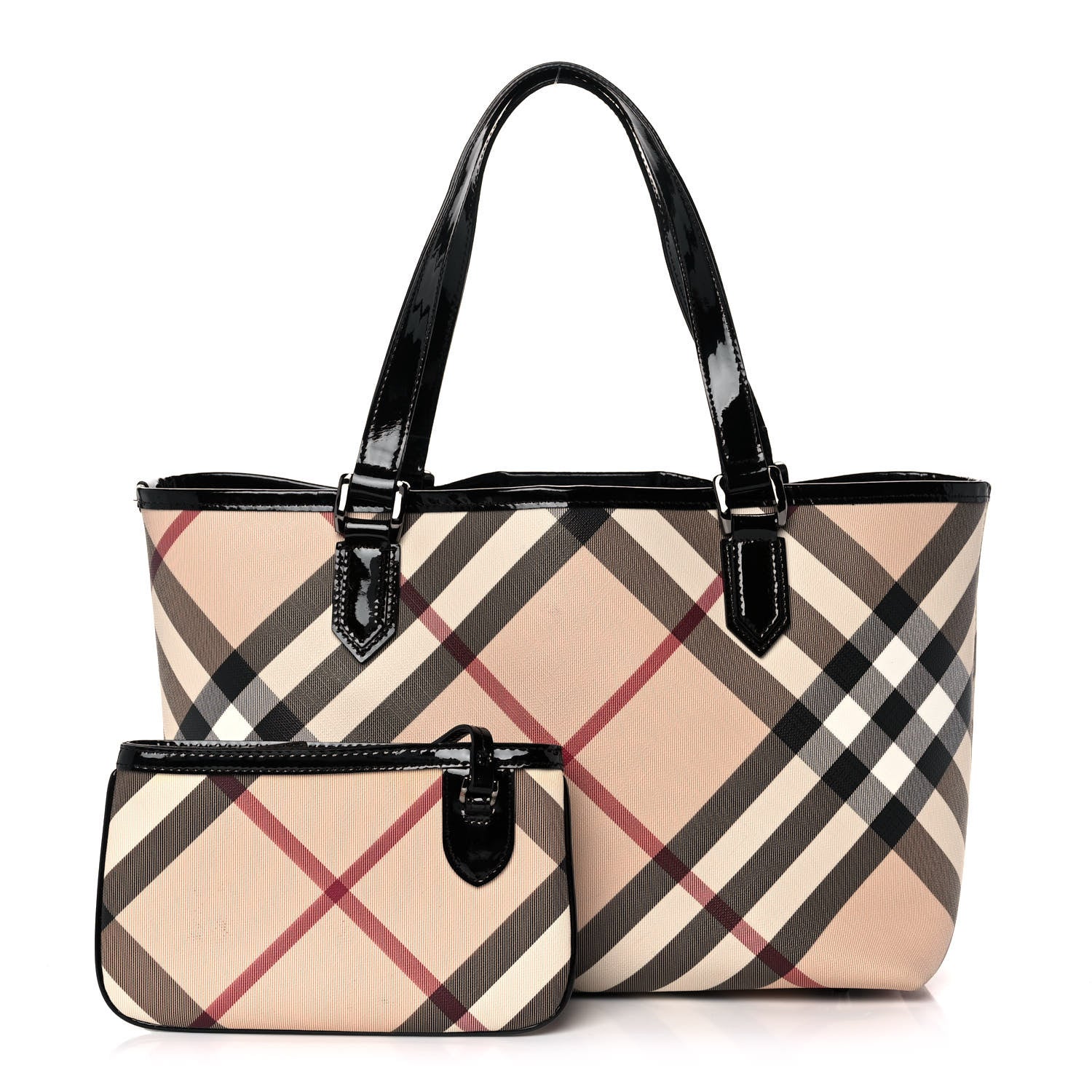 Burberry Metallic Calfskin Nova Check Small Nickie Tote Black 1 of 11