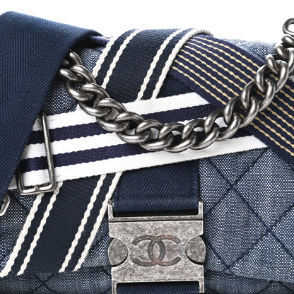Chanel Denim Quilted Medium Airlines Buckle Messenger Bag Blue 10 of 10