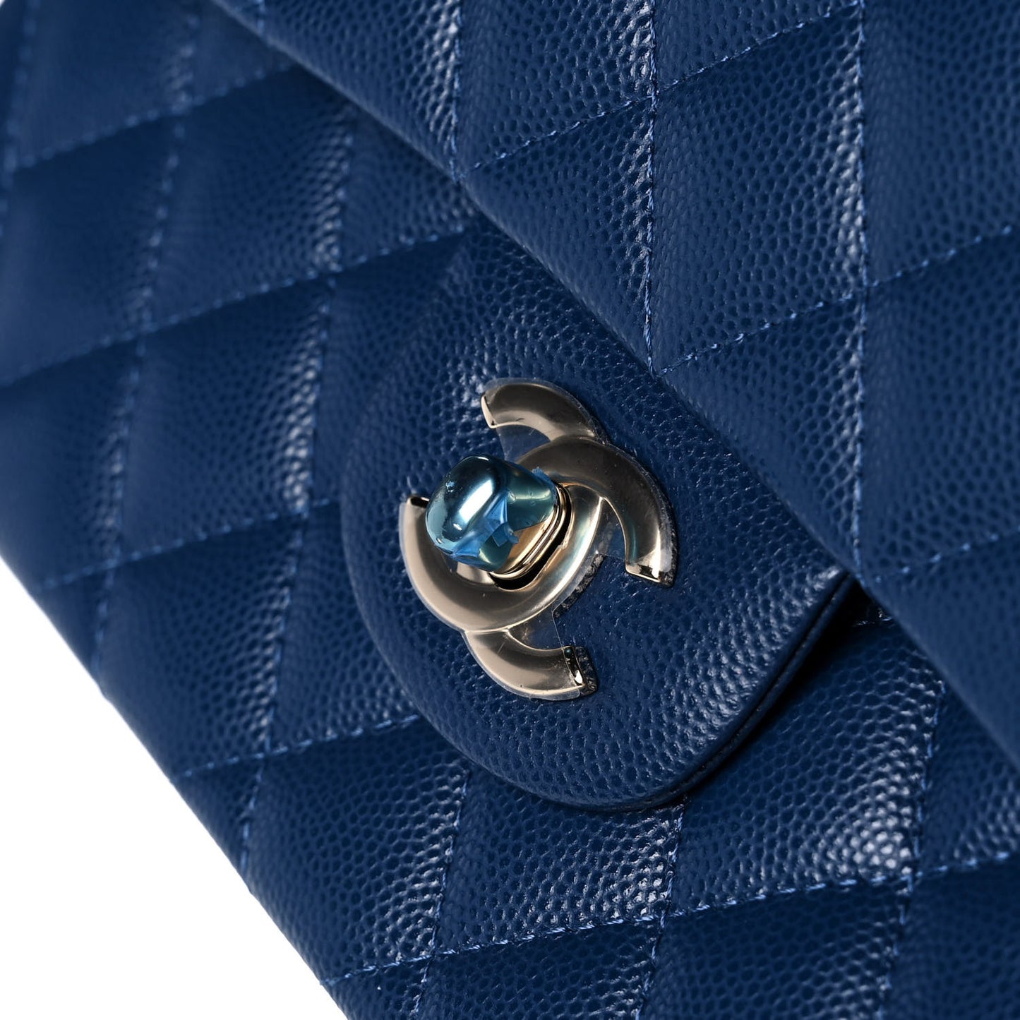 Caviar Quilted Small Double Flap Blue