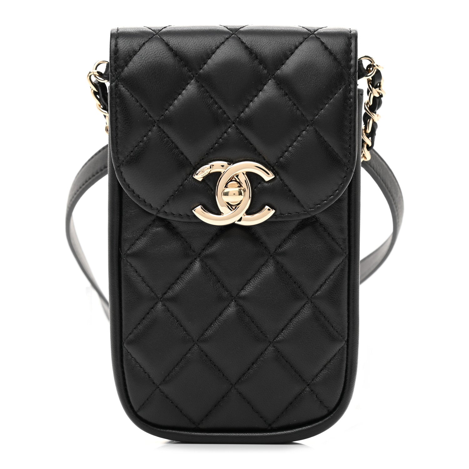 Chanel Lambskin Quilted Phone Chain Clutch Waist Bag Black 1 of 12