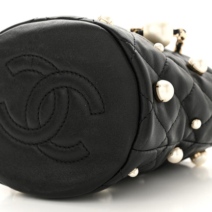 Chanel Lambskin Quilted Pearl Mini About Pearls Drawstring Bag Black 10 of 10