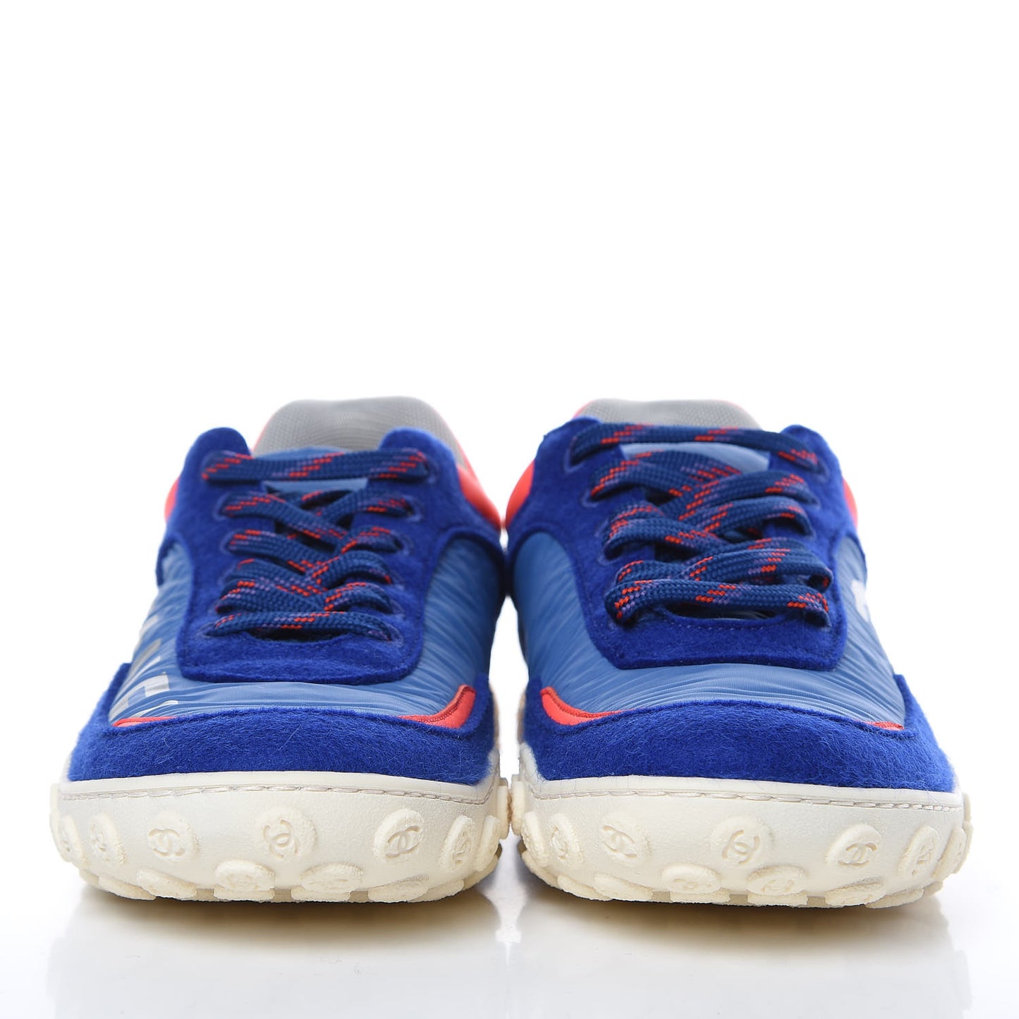 Wool Nylon Lambskin Suede Calfskin Womens Logo Sneakers 38 Blue Coral